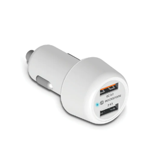 Chargeur Rockstone Pour auto Double Charge rapide 3.0 / Charge 2.4 Blanc