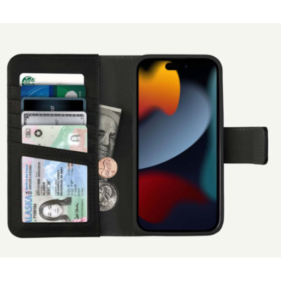 Étui CASECO iPhone 15 Plus Portefeuille / MagSafe / 5 cartes / aimant Noir