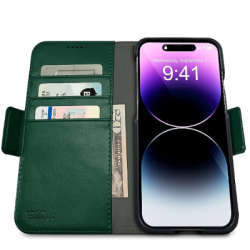 Étui CASECO iPhone 15 Pro Portefeuille / MagSafe / 5 cartes / aimant Vert